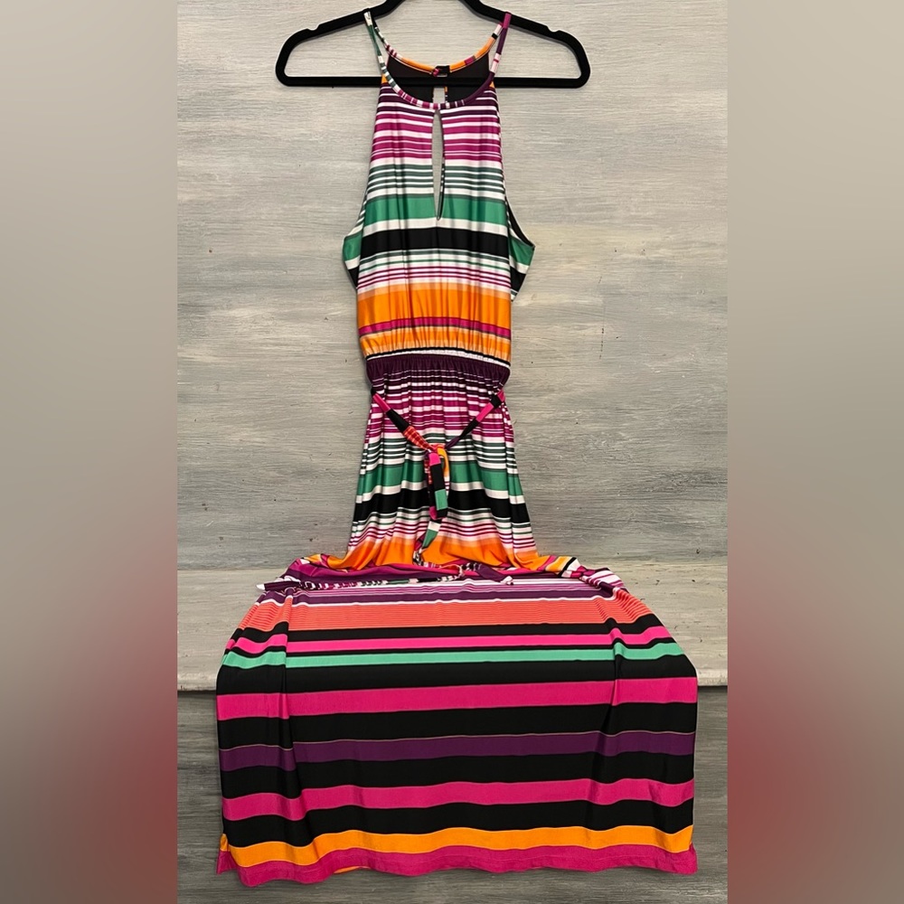 Venus Sleeveless Maxi Dress Medium Colorful Horizontal Stripes Good Condition
